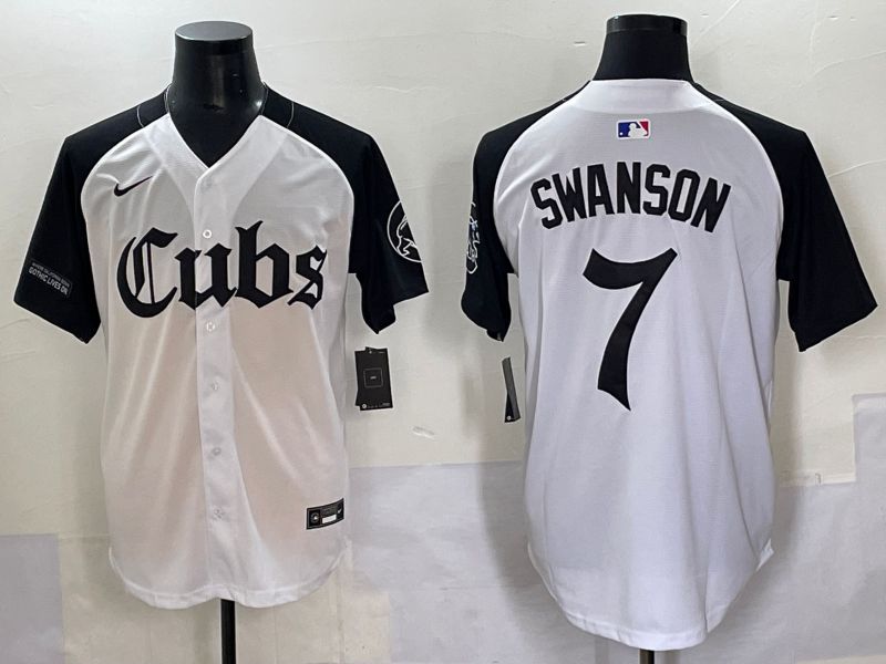 Men 2025 Chicago Cubs #7 Swanson white black Five generations Joint Name Nike MLB Jersey style 12->chicago cubs->MLB Jersey